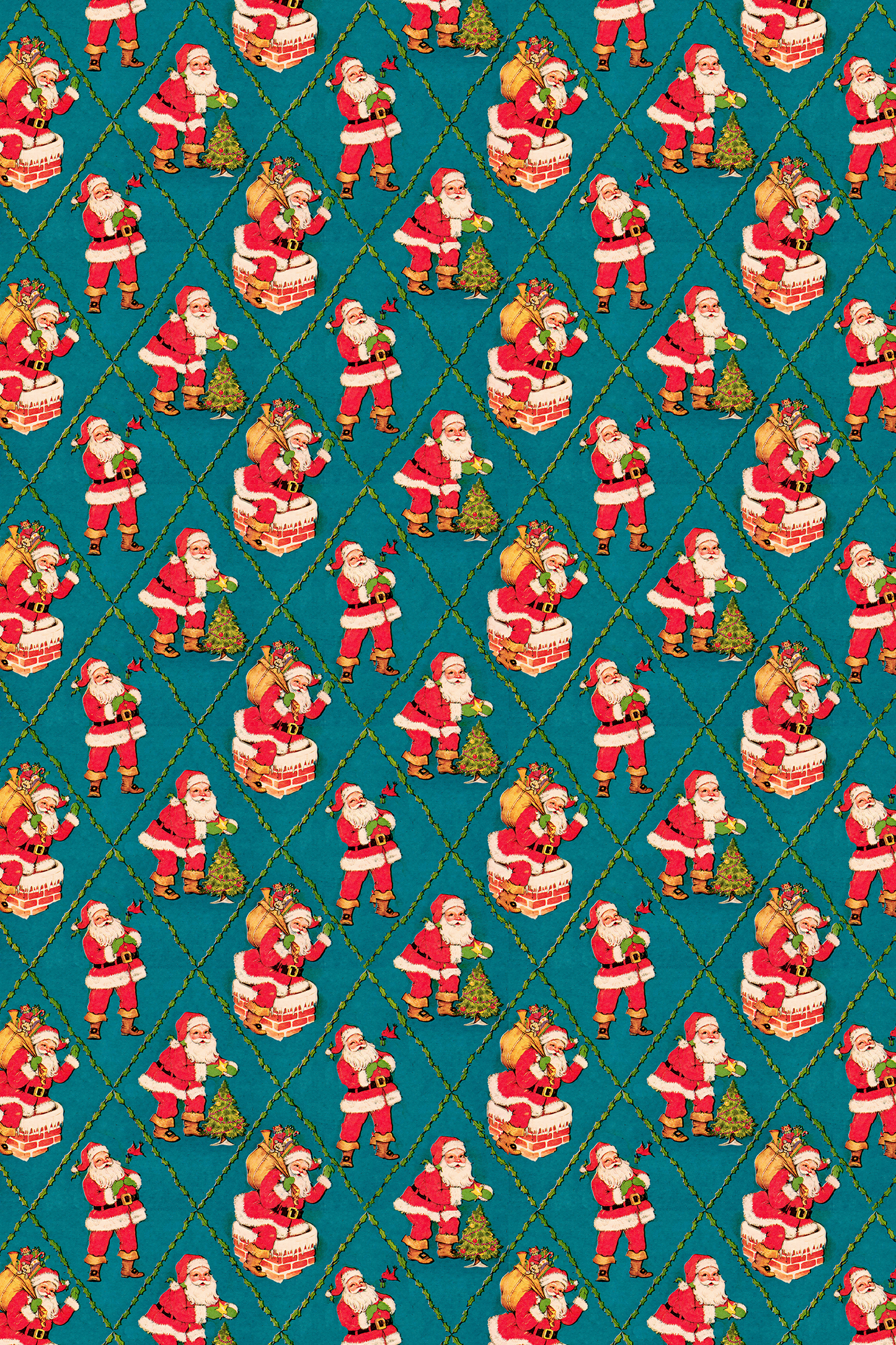Santa on Teal with Holly