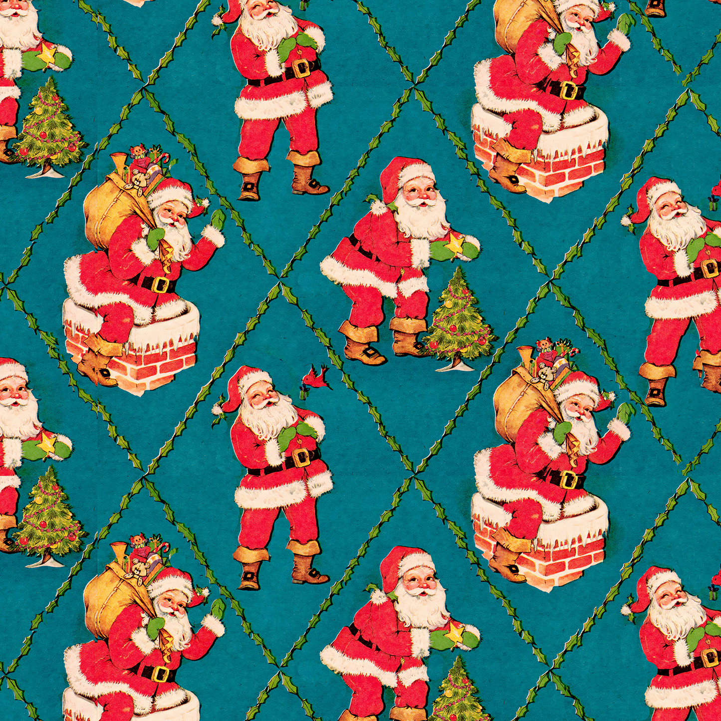 Santa on Teal with Holly