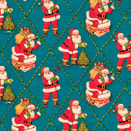 Santa on Teal with Holly