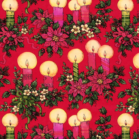 Candles and Holly on Red