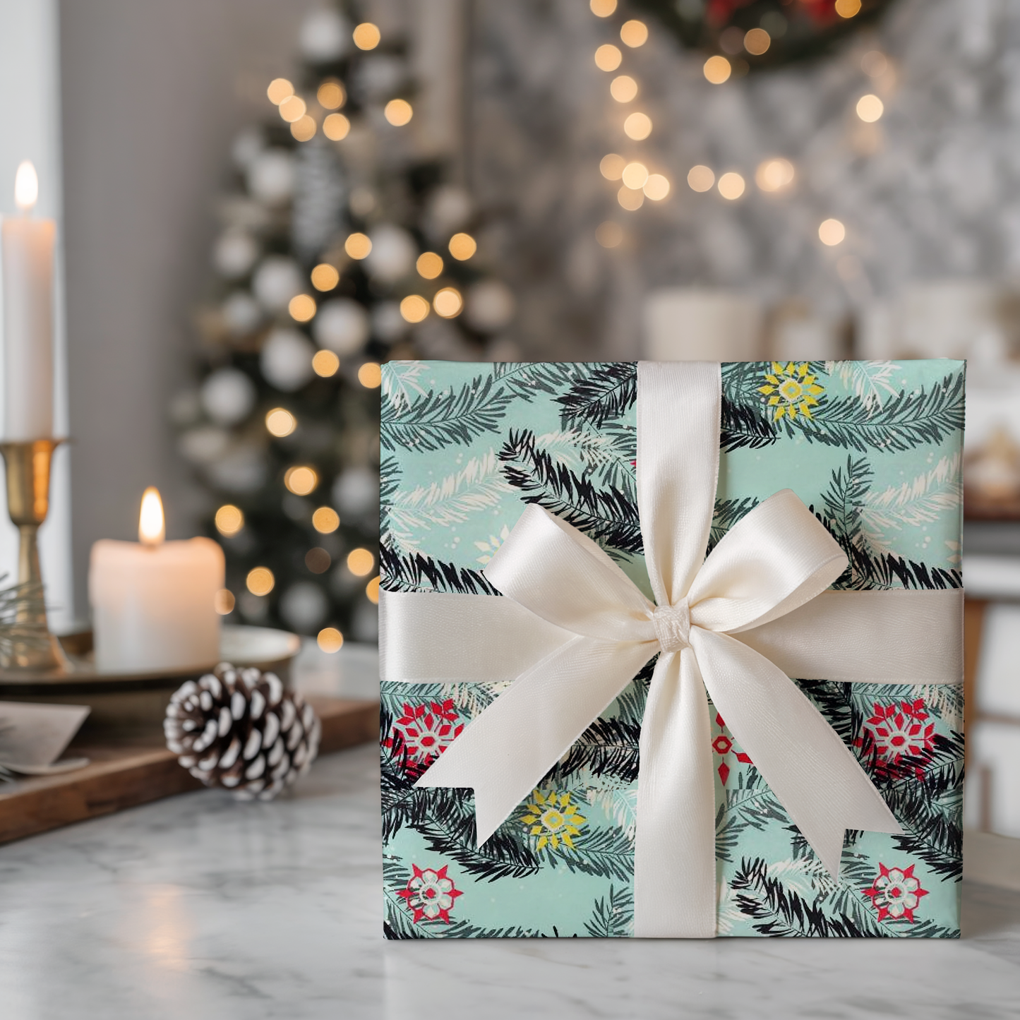 Soft Wavy Pine and Snowflakes