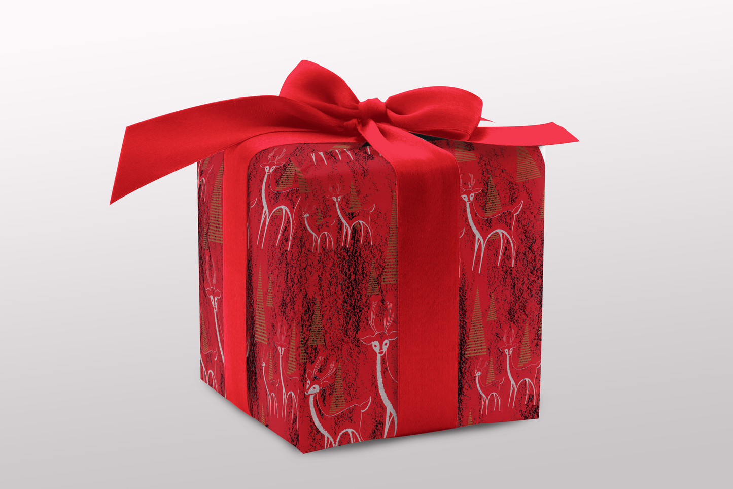 Stylized Deer on Red and Gold Trees