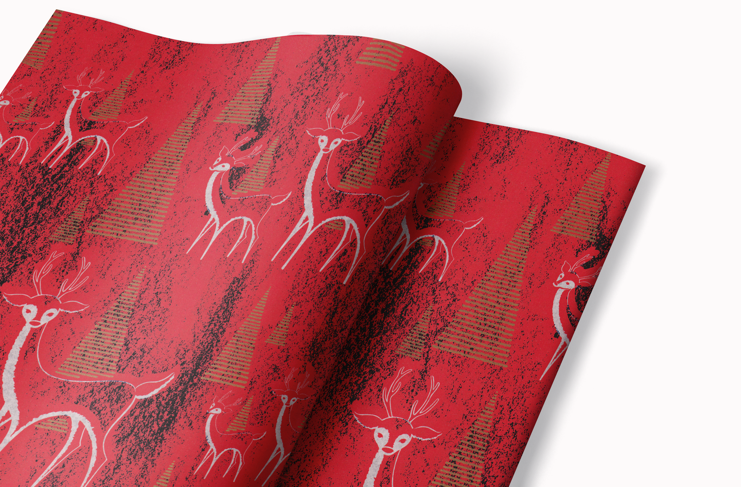 Stylized Deer on Red and Gold Trees