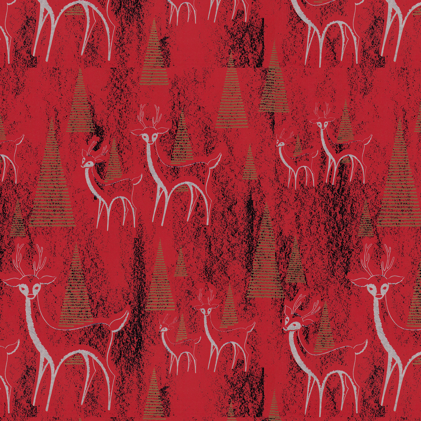 Stylized Deer on Red and Gold Trees