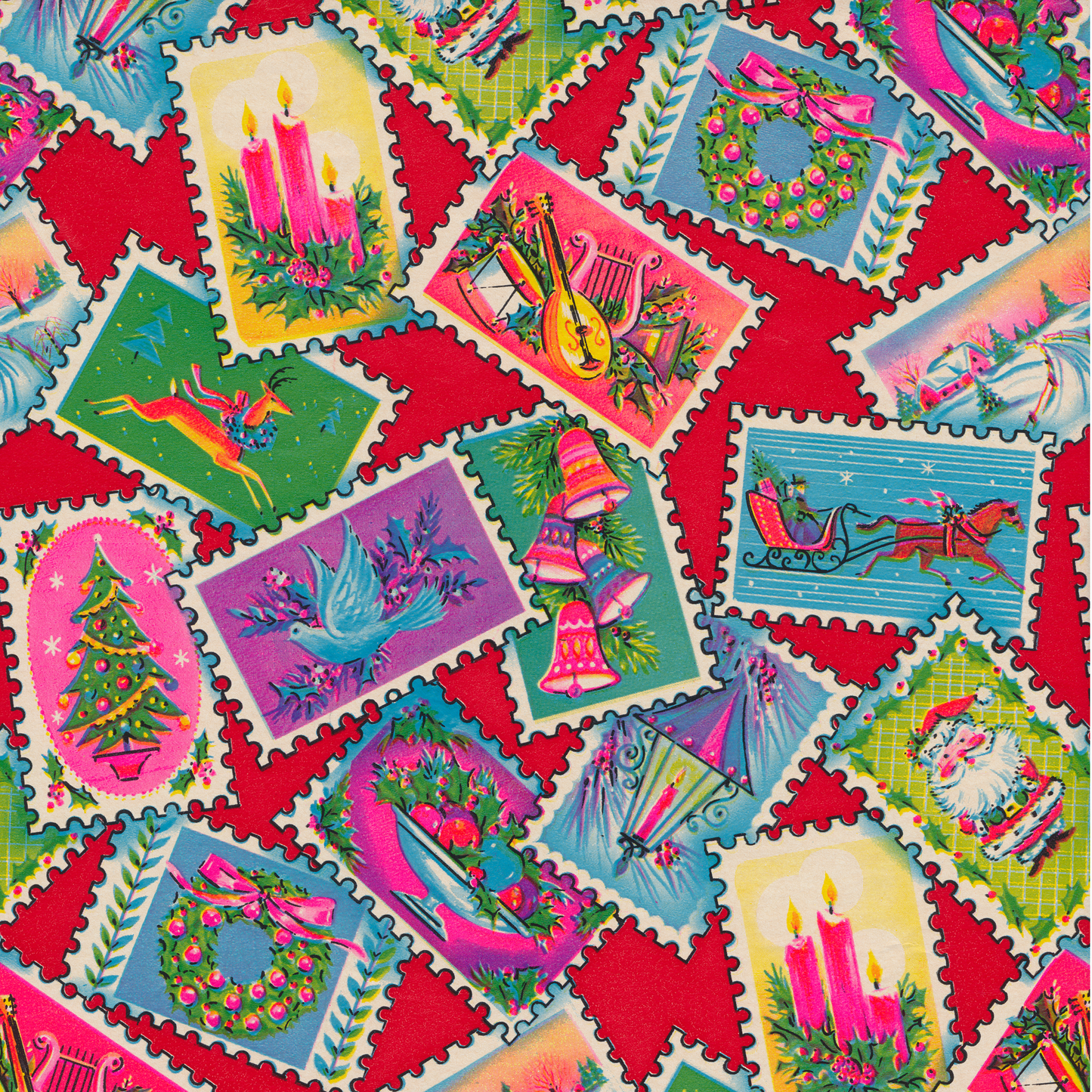 Christmas Stamps on Red