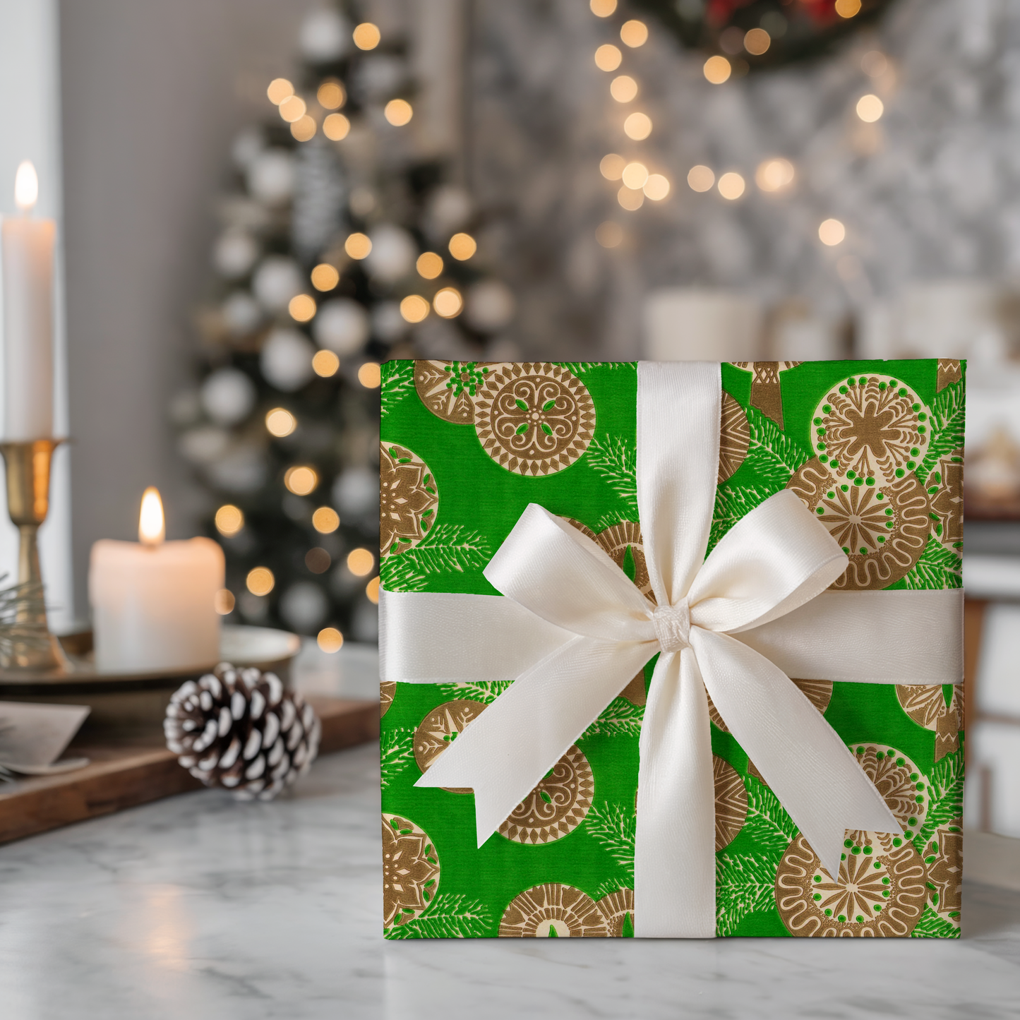 Gold Candles on Velvety Green