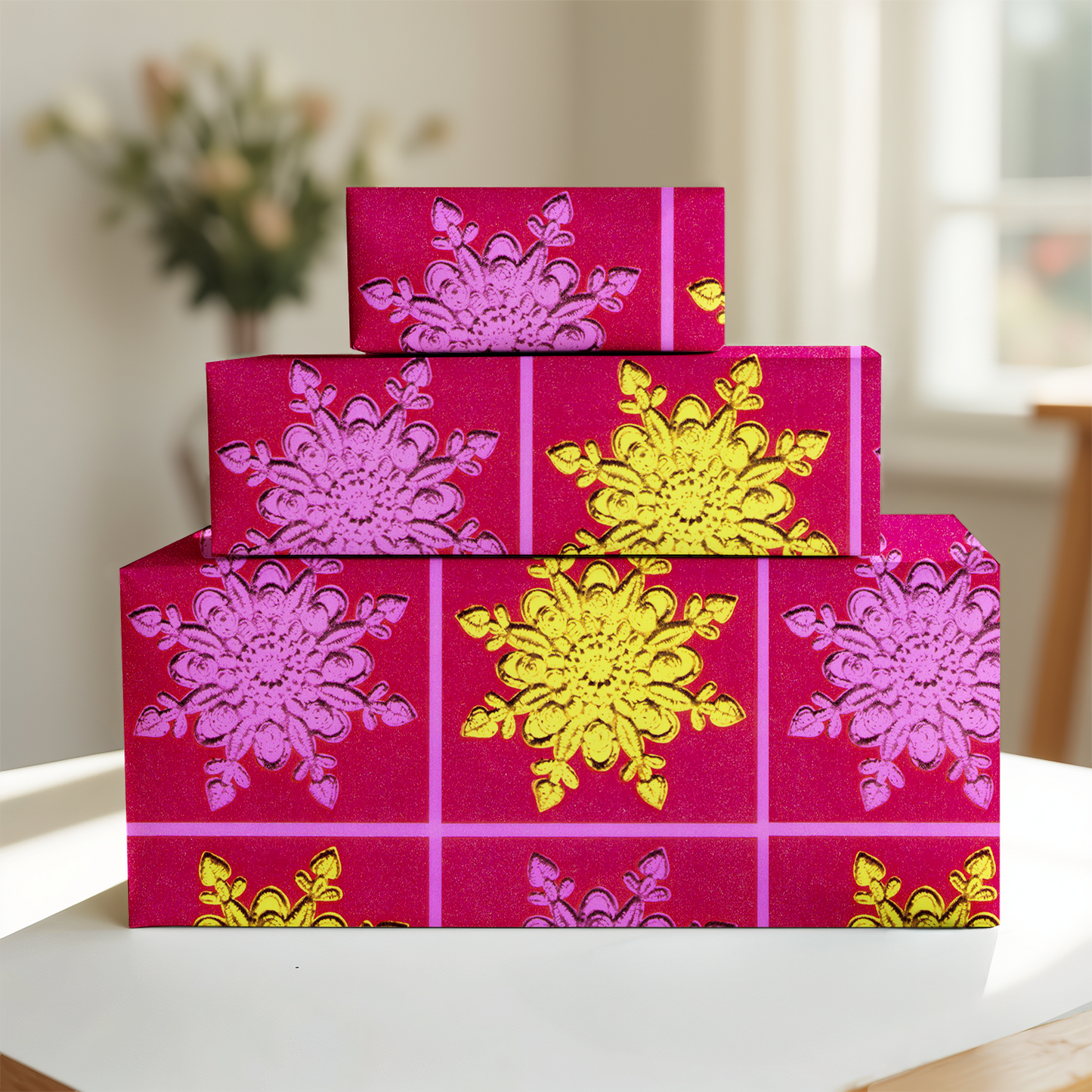 Pink and Yellow Snowflakes