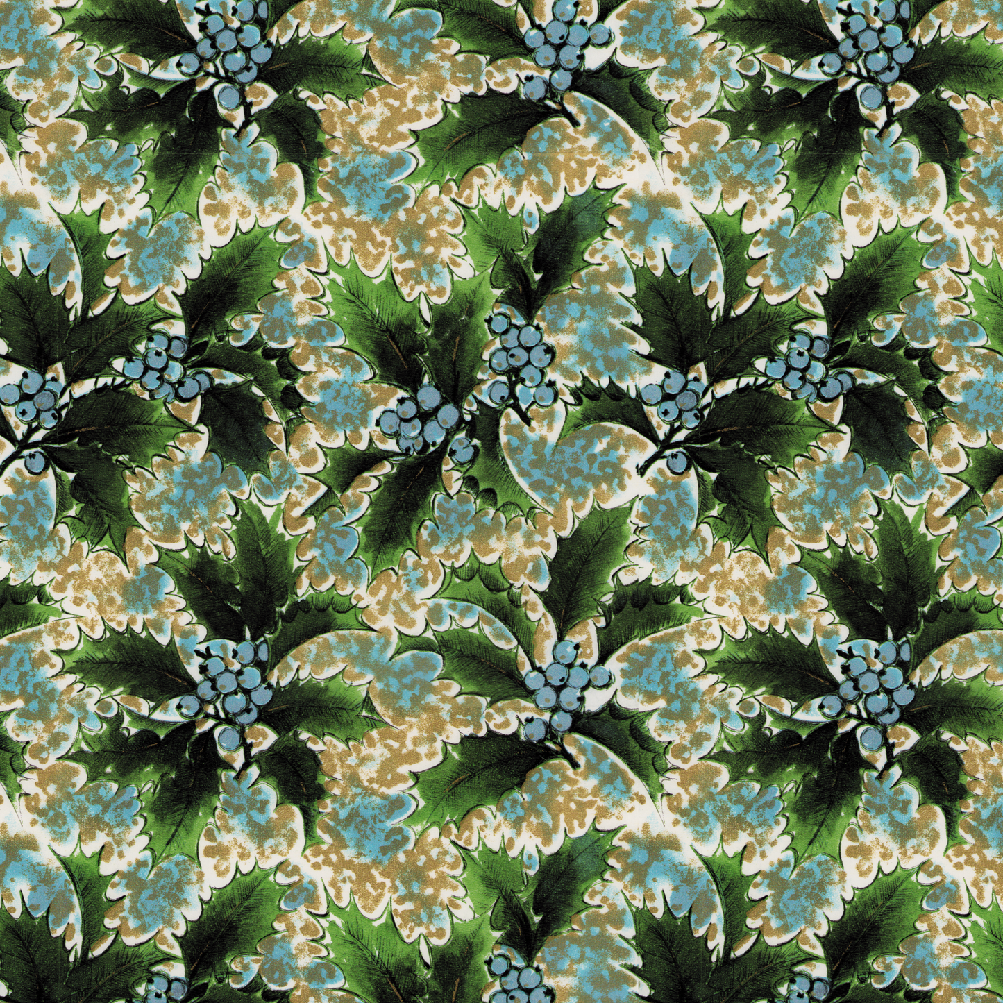 Blue Holly Berries on Gold and Blue